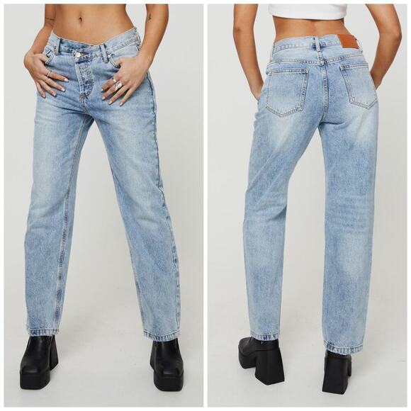 Princess Polly Asymmetrical Medium Wash Jeans Size 10 - Picture 1 of 10